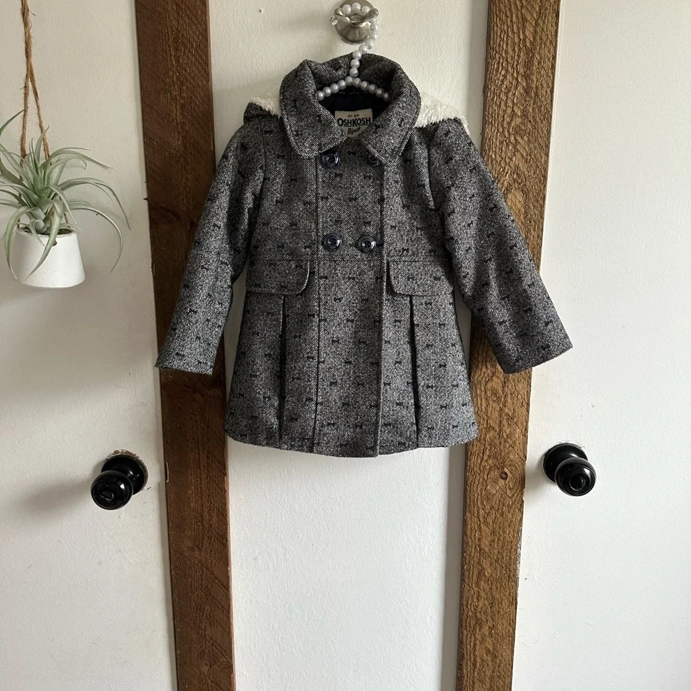 OshKosh B'gosh Toddler Girl’s Vintage Style Double Breasted Wool Blend Hood Coat